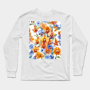 Watercolor Orchid Pattern Long Sleeve T-Shirt